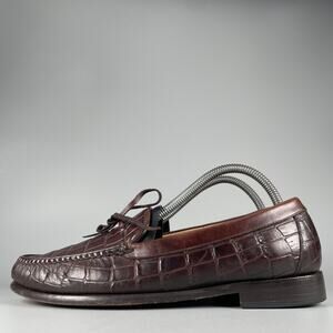 Martin Dingman Classic Diamond Men's 8 Brown Alligator Grain Leather Loafers EUC